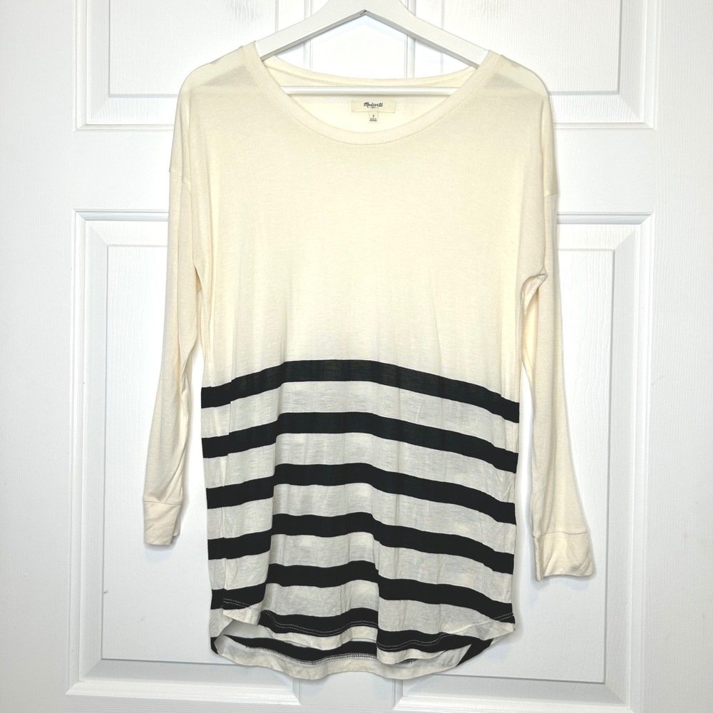 Madewell Long Sleeve Tunic Top Striped Ivory Black‎ Size S